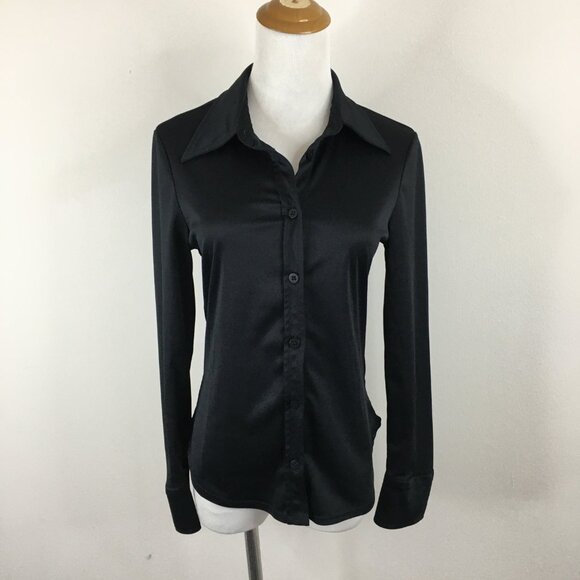 Vintage BCBGMAXAZRIA Black Long Sleeve Button down slim fitted Shirt - Picture 4 of 7